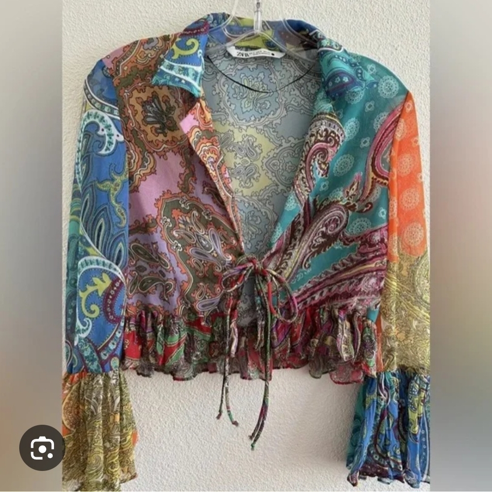 NWT Zara Multicolor Paisley Patchwork Ruffle Top Blogger Fav - Picture 9 of 9